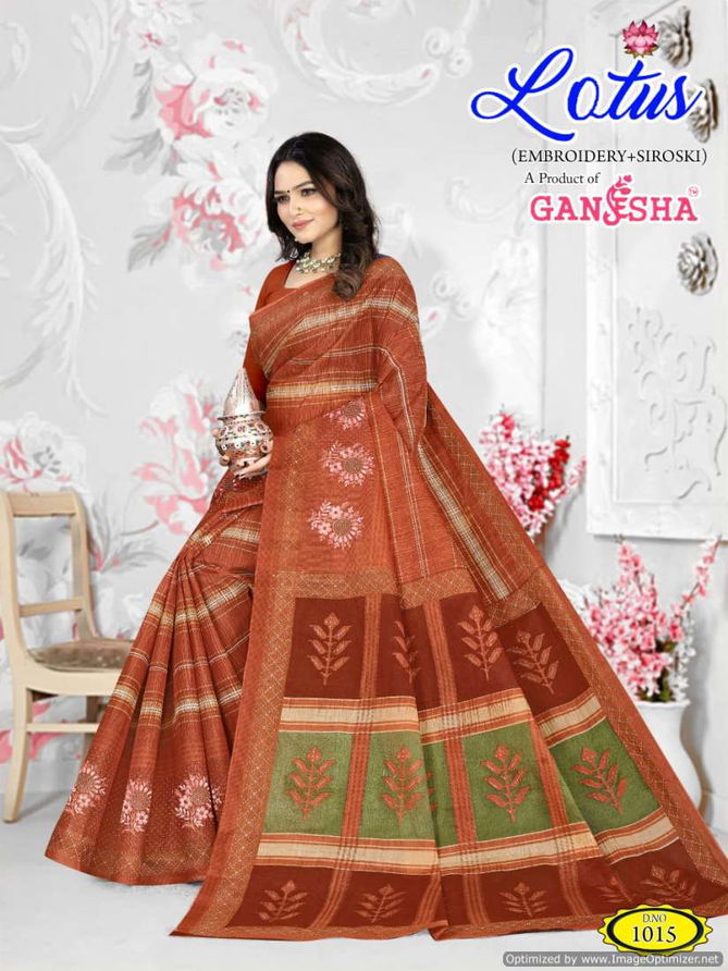 Lotus By Ganesha Embroidery Cotton Printed Sarees Wholesale Shop In Surat